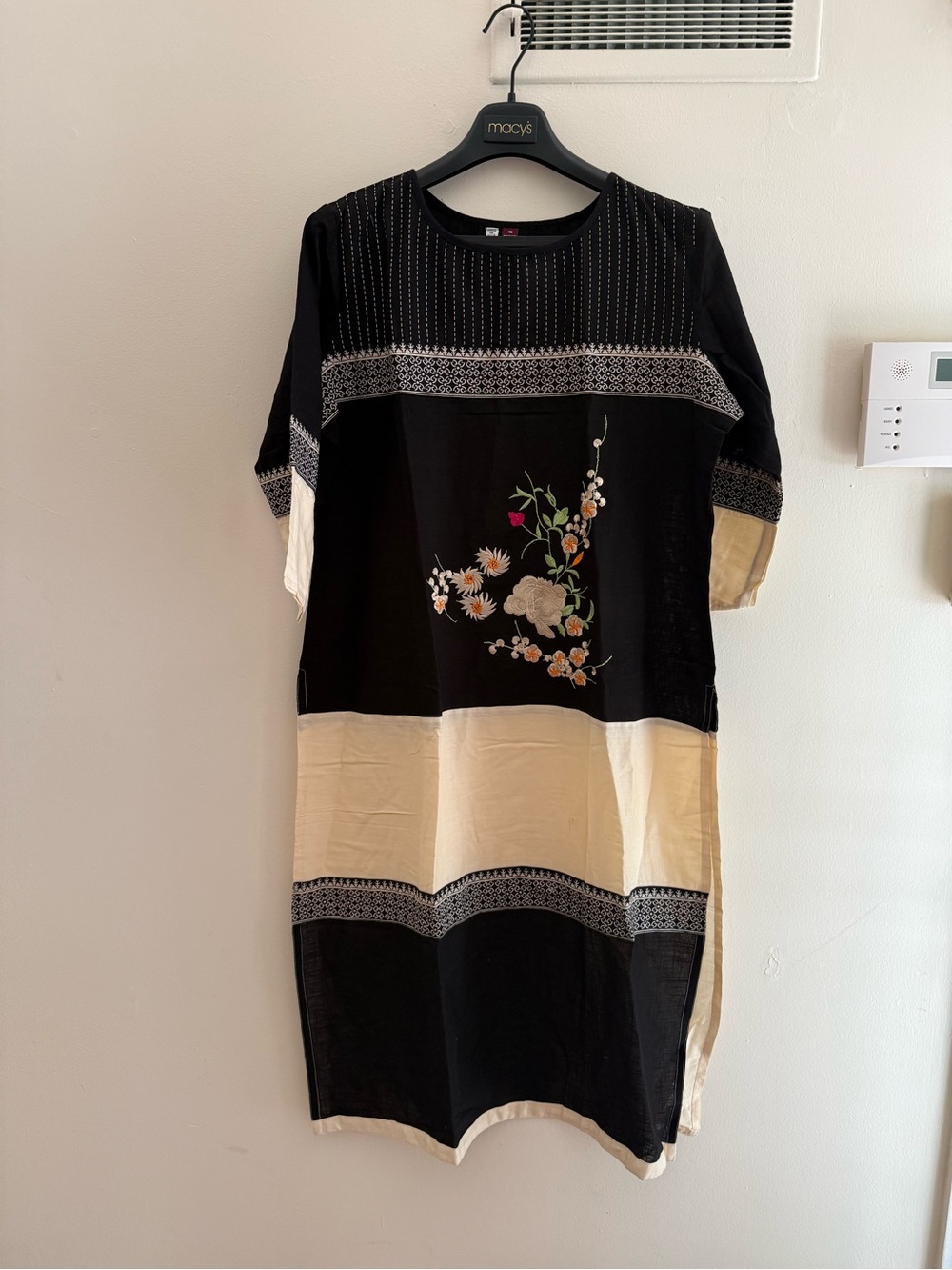 Black and Cream Floral Kurta - 100% cotton